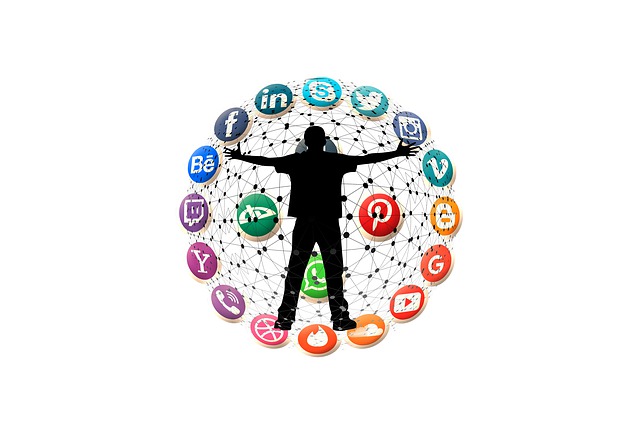 illustration of an individual standing among social media platforms
