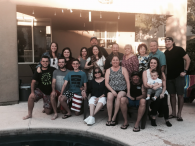 Taylor Pickle's family photo outside by a pool