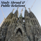 A picture of a beautiful European building with words edited onto the picture that reads "Study Abroad and Public Relations"