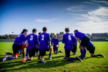 A team playing soccer.